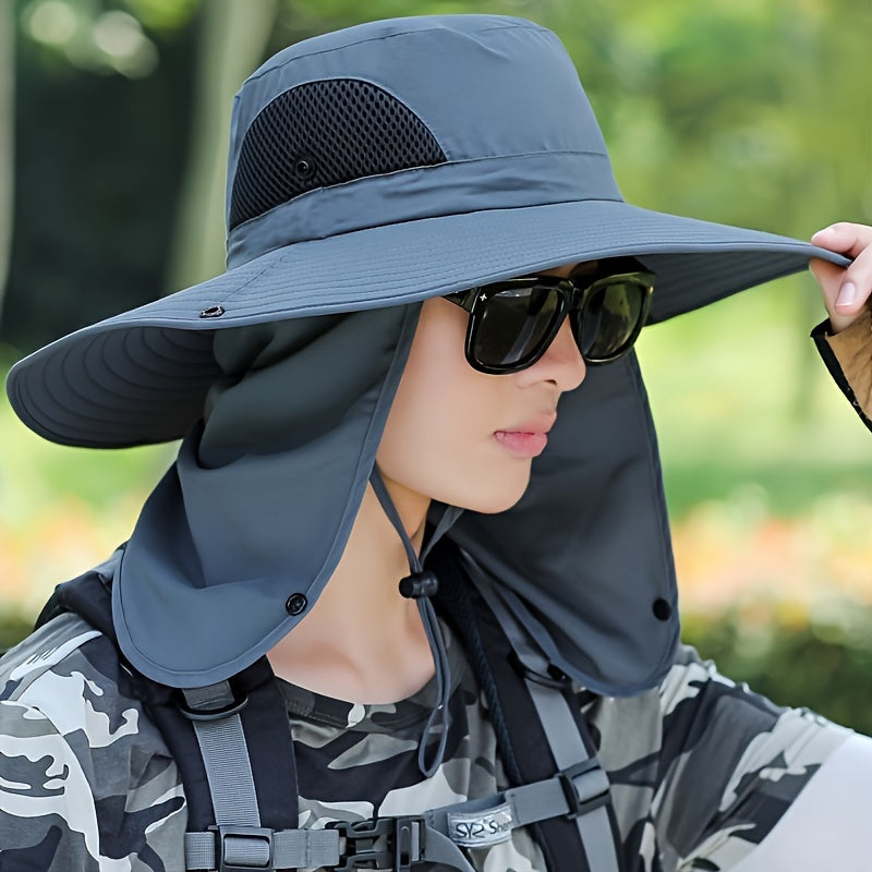 1pc Stylish Wide Brim Sun Hat - Ultimate Protection for Face and Neck, Water-Resistant, Breathable, Lightweight, Adjustable Chin Strap, Perfect for Outdoor Enthusiasts - Fishing, Beach, Cycling, Hiking, Gardening, and More