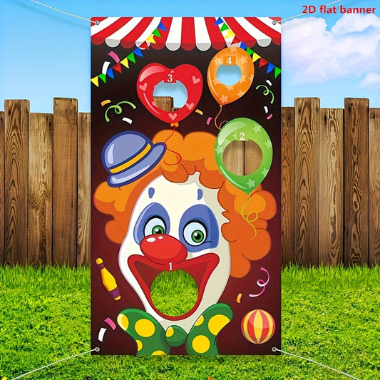 Large Carnival Throwing Game Banner - Circus Clown Theme Party Decor with Colorful Balloons, Confetti & Target Numbers 1-3 - Durable Outdoor/Indoor Party Supplies for Birthdays, Fairs, Festivals, Festive Event Decoration, Cir