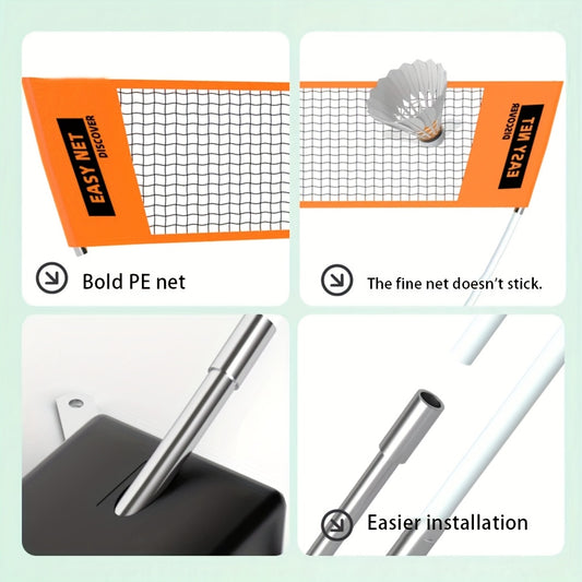 Portable Badminton Net with Carry Bag - Foldable Nylon Sports Net for Tennis, Volleyball & Badminton, Easy Setup & Storage, Orange & Black Design for Home Use