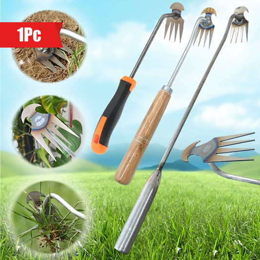 1pc Weed Puller With 4 Teeth, Manganese Steel Forged Gardening Hand Tools, Dual Purpose Weed Remover Tool For Yard, High Strength