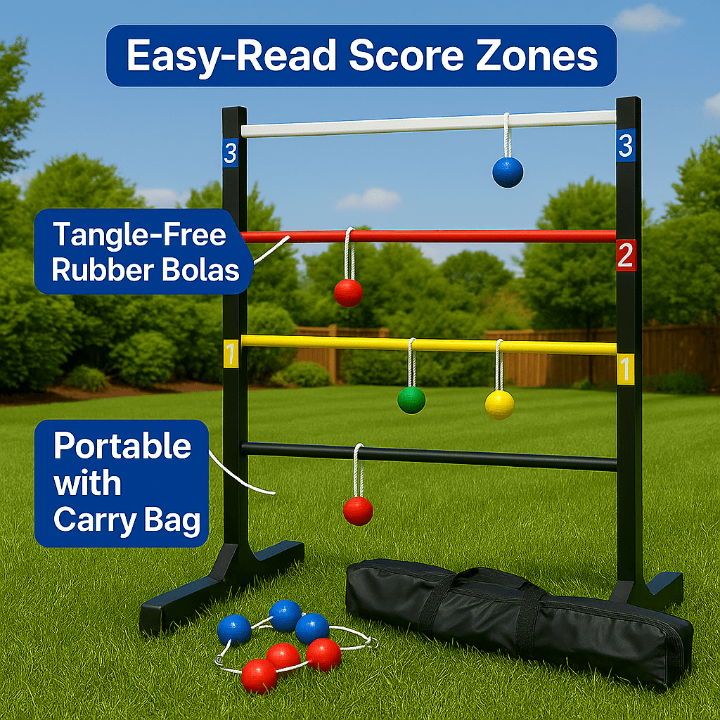 Ladder Toss Game Set – Outdoor Bolaball Yard Game, Lawn Toss Game with Ladder Targets & Soft Bola Balls – Backyard Party Game, Beach, Tailgating, Camping, Family Fun, Portable & Easy Setup